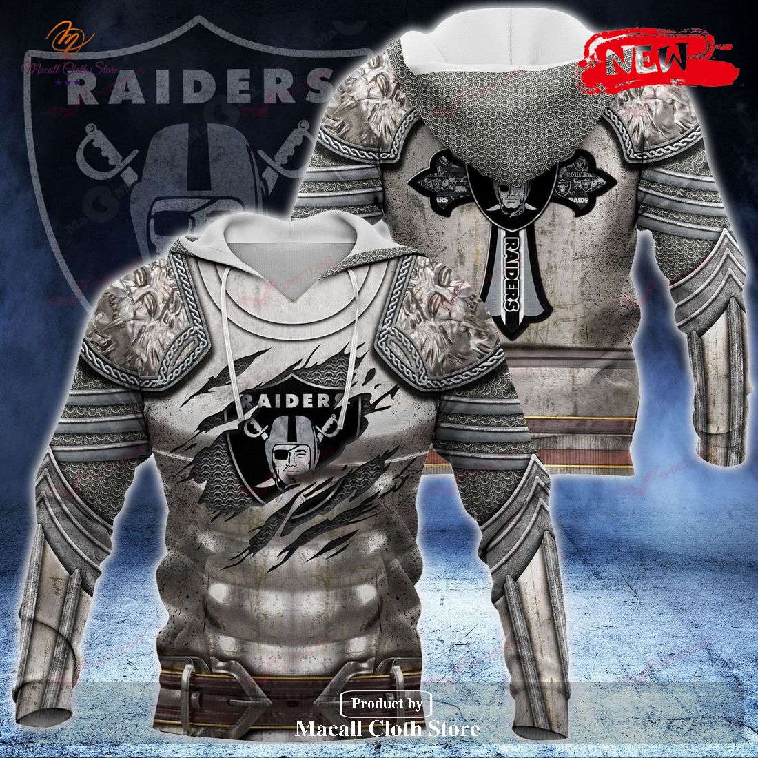 Oakland Raiders NFL Knight Templar Armor Hoodie Sweatshirt 3D