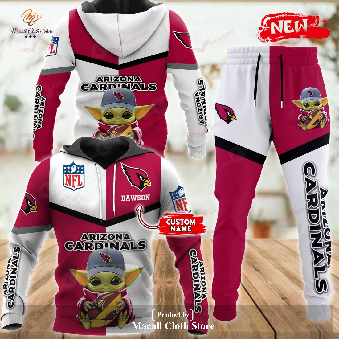 Personalized Name Arizona Cardinals NFL Baby Yoda Sports Hoodie Sweatshirt 3D