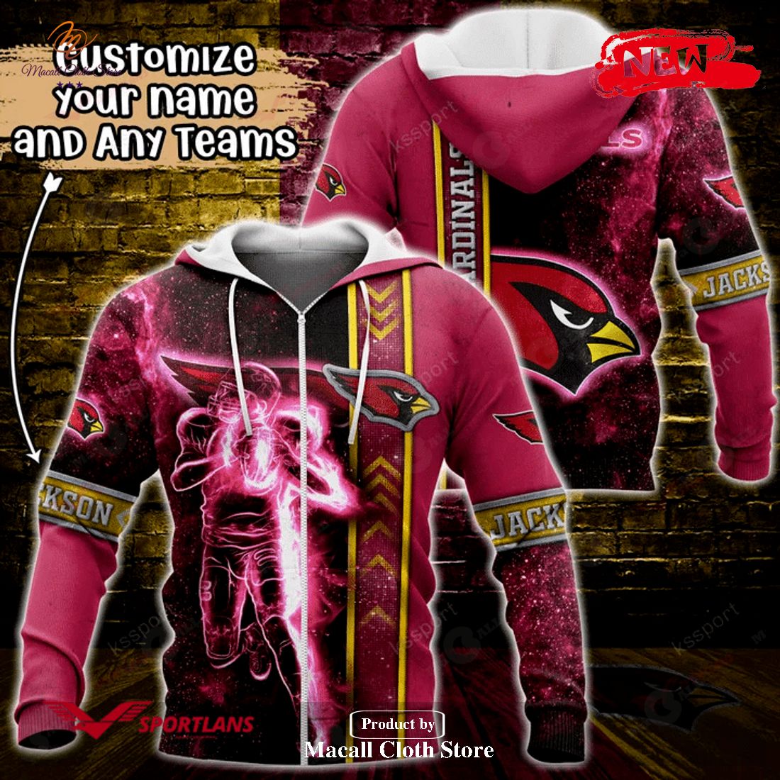 Personalized Name Arizona Cardinals NFL Universe Light Design Hoodie Sweatshirt 3D