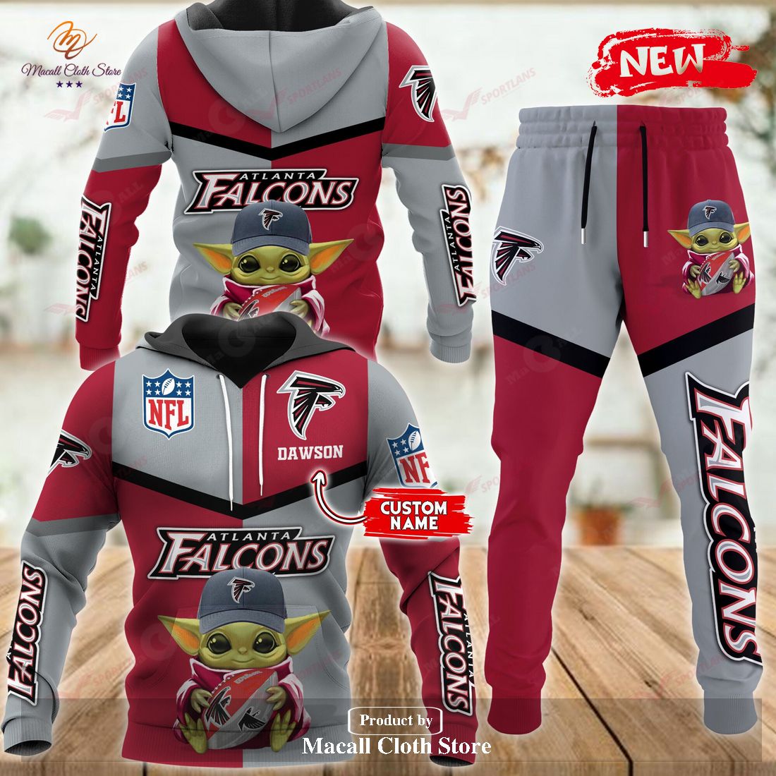 Personalized Name Atlanta Falcons NFL Baby Yoda Sports Hoodie Sweatshirt 3D