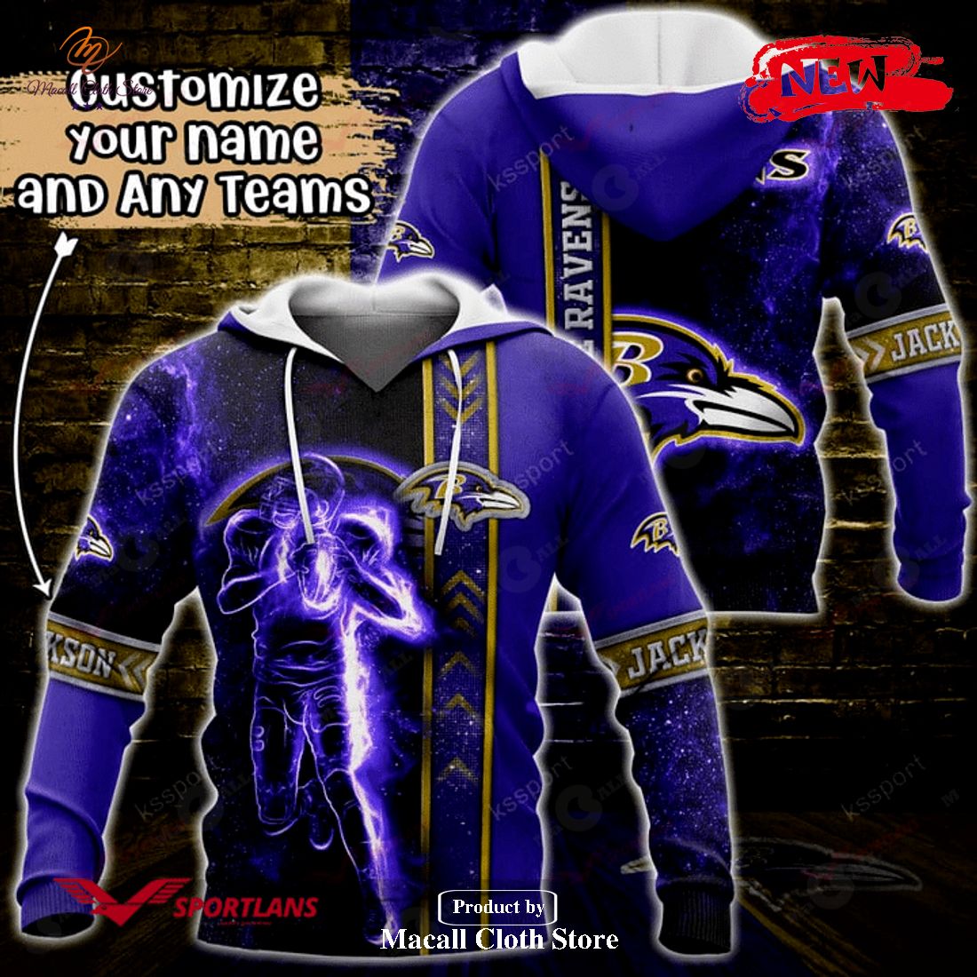 Personalized Name Baltimore Ravens NFL Universe Light Design Hoodie Sweatshirt 3D