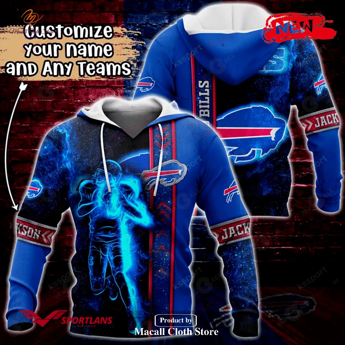 Personalized Name Buffalo Bills NFL Universe Light Design Hoodie Sweatshirt 3D