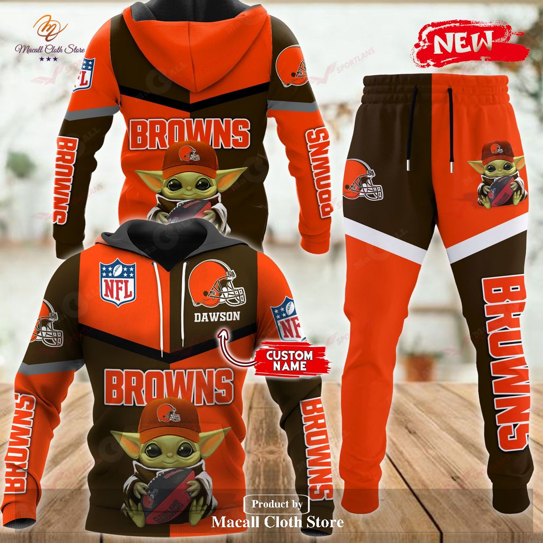 Personalized Name Cleveland Browns NFL Baby Yoda Sports Hoodie Sweatshirt 3D