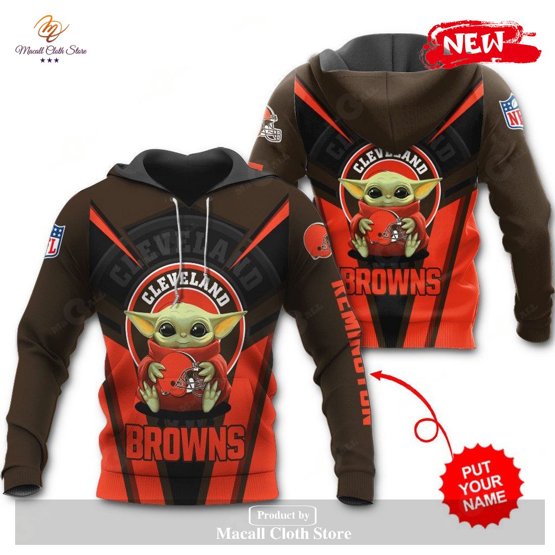 Personalized Name Cleveland Browns NFL New Baby Yoda Sports Hoodie Sweatshirt 3D