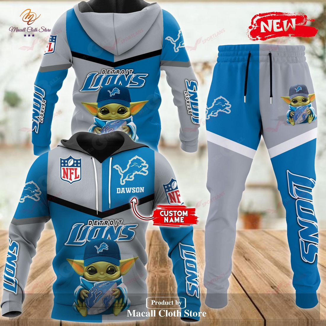 Personalized Name Detroit Lions NFL Baby Yoda Sports Hoodie Sweatshirt 3D Personalized Name Detroit Lions NFL Baby Yoda Sports Hoodie Sweatshirt 3D