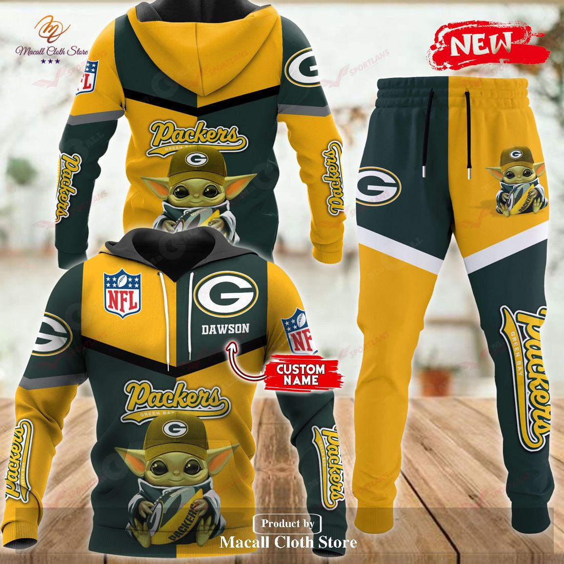 Personalized Name Green Bay Packers NFL Baby Yoda Sports Hoodie Sweatshirt 3D Personalized Name Green Bay Packers NFL Baby Yoda Sports Hoodie Sweatshirt 3D
