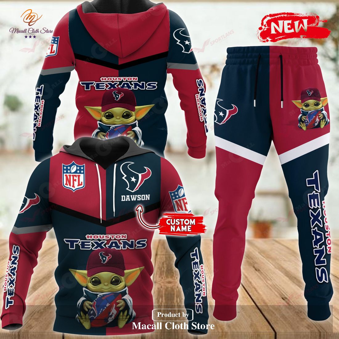 Personalized Name Houston Texans NFL Baby Yoda Sports Hoodie Sweatshirt 3D