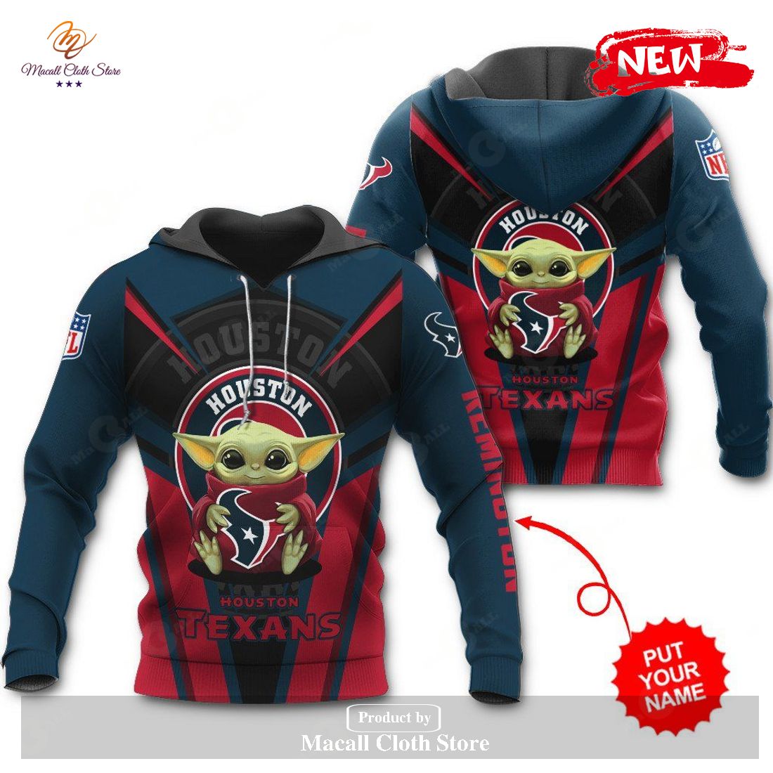 Personalized Name Houston Texans NFL New Baby Yoda Sports Hoodie Sweatshirt 3D
