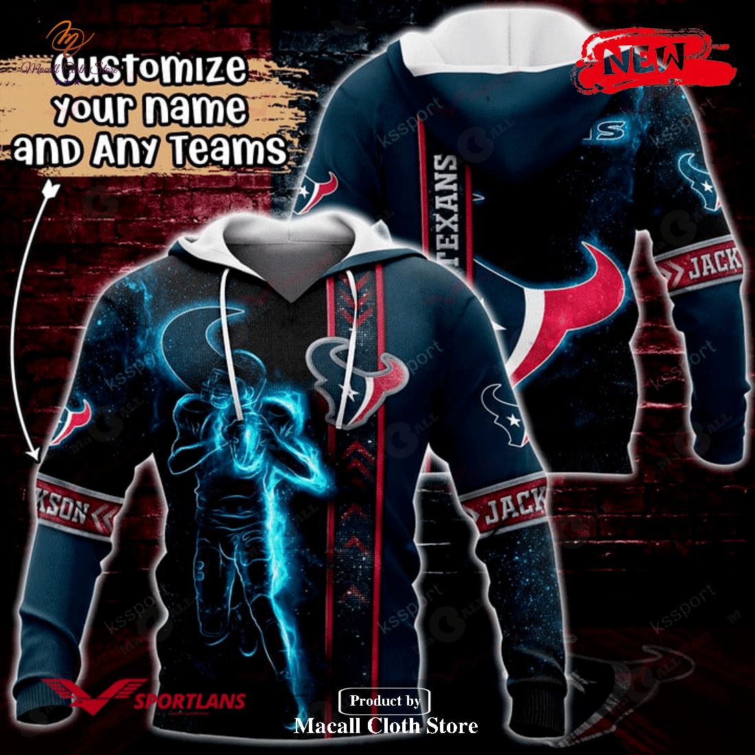 Personalized Name Houston Texans NFL Universe Light Design Hoodie Sweatshirt 3D