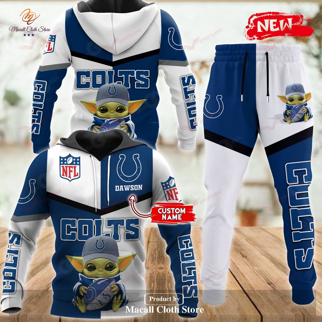 Personalized Name Indianapolis Colts NFL Baby Yoda Sports Hoodie Sweatshirt 3D