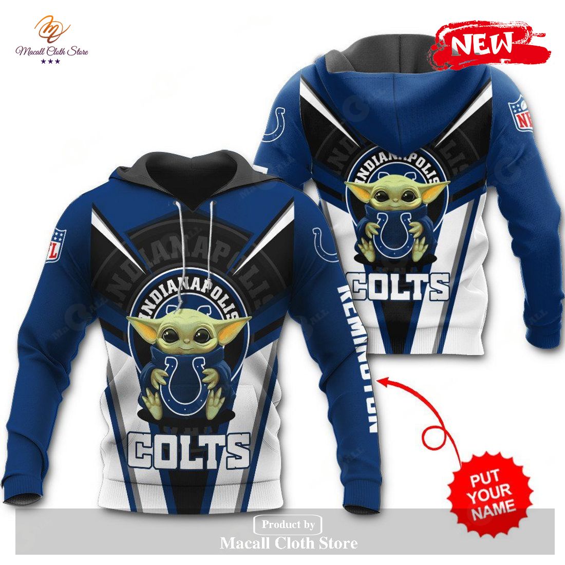 Personalized Name Indianapolis Colts NFL New Baby Yoda Sports Hoodie Sweatshirt 3D