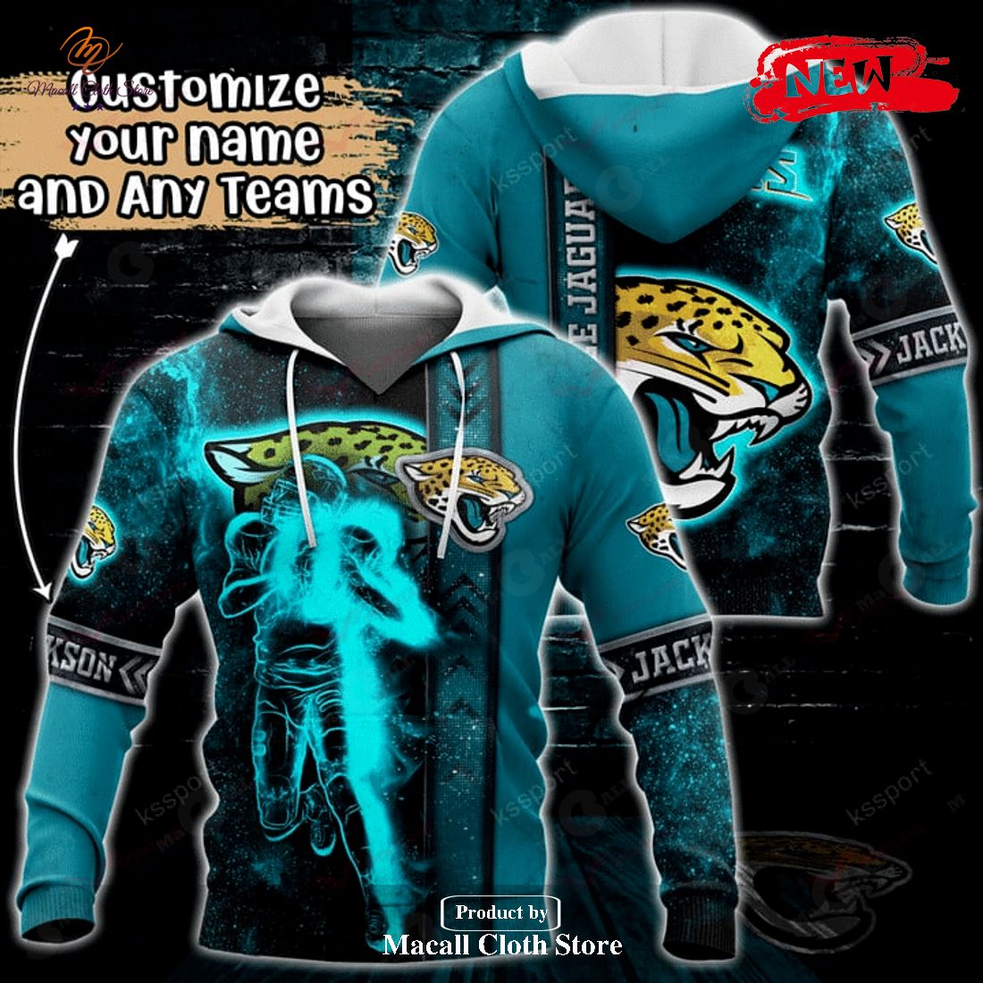 Personalized Name Jacksonville Jaguars NFL Universe Light Design Hoodie Sweatshirt 3D