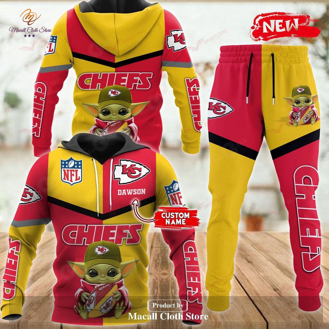 Personalized Name Kansas City Chiefs NFL Baby Yoda Sports Hoodie Sweatshirt 3D