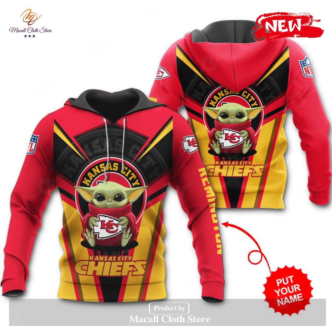 Personalized Name Kansas City Chiefs NFL New Baby Yoda Sports Hoodie Sweatshirt 3D