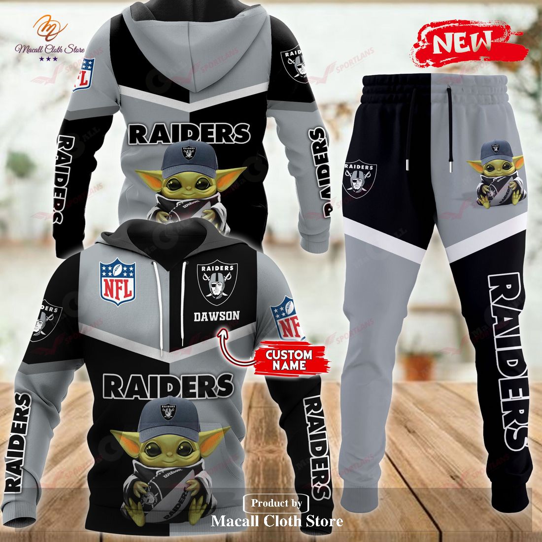 Personalized Name Las Vegas Raiders NFL Baby Yoda Sports Hoodie Sweatshirt 3D