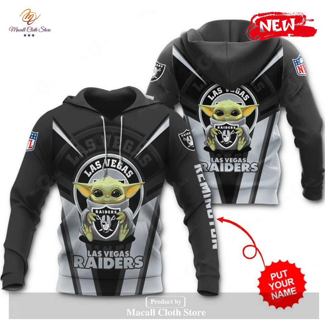 Personalized Name Las Vegas Raiders NFL New Baby Yoda Sports Hoodie Sweatshirt 3D