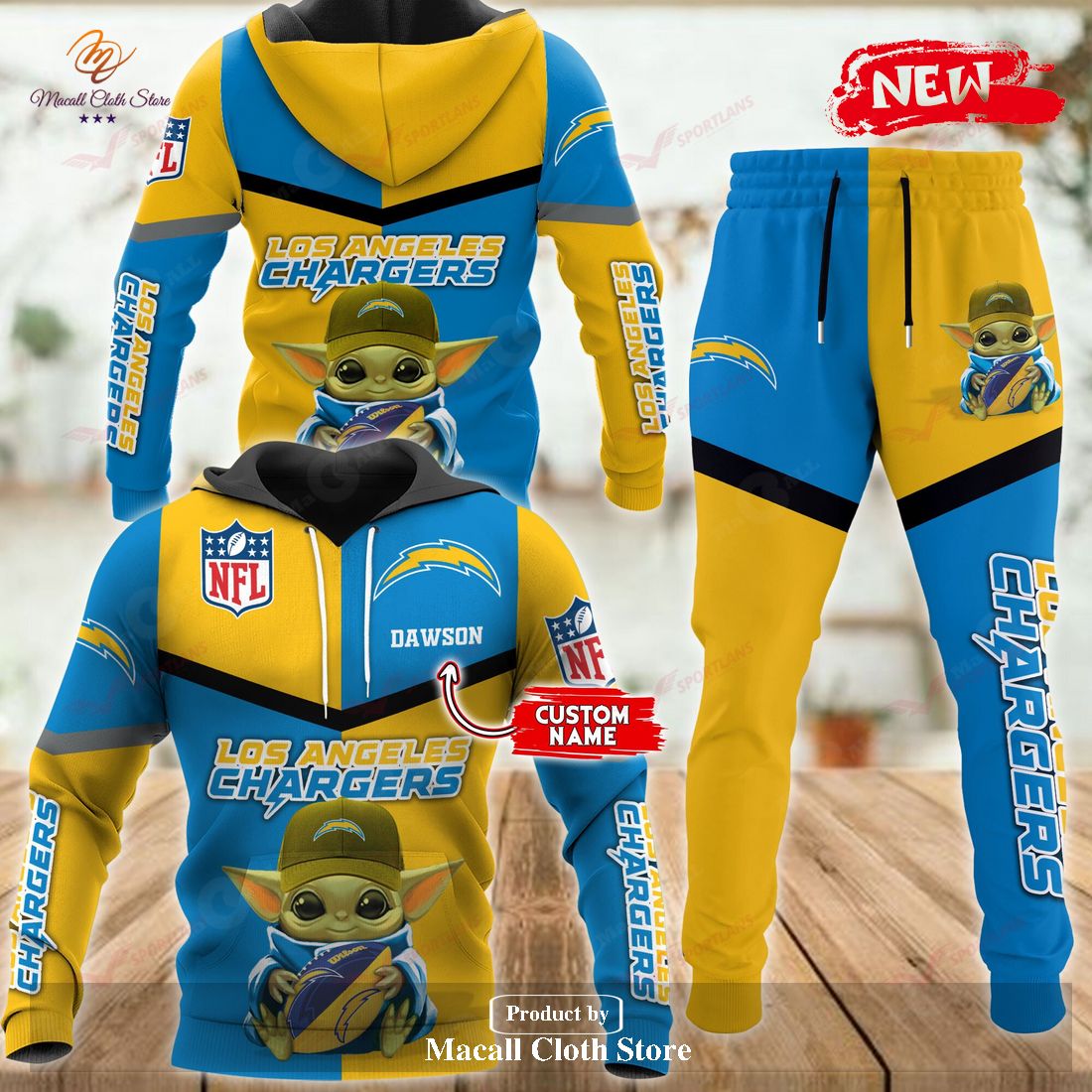 Personalized Name Los Angeles Chargers NFL Baby Yoda Sports Hoodie Sweatshirt 3D