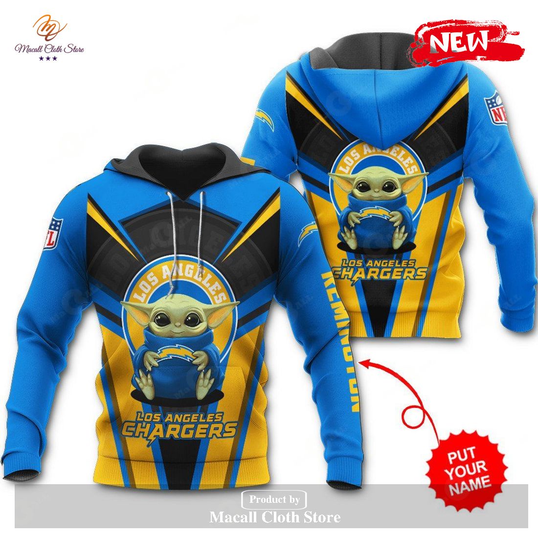 Personalized Name Los Angeles Chargers NFL New Baby Yoda Sports Hoodie Sweatshirt 3D