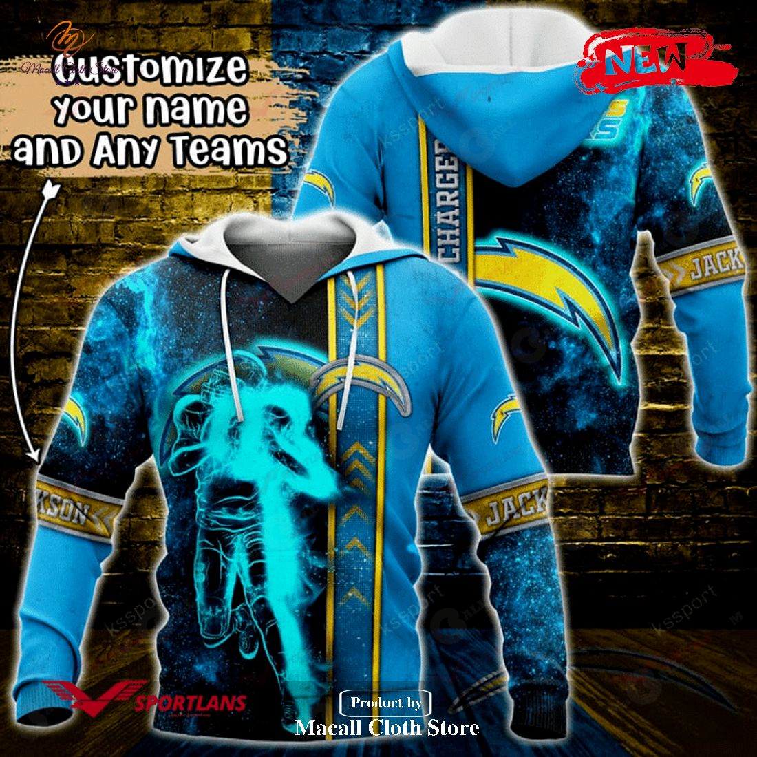 Personalized Name Los Angeles Chargers NFL Universe Light Design Hoodie Sweatshirt 3D