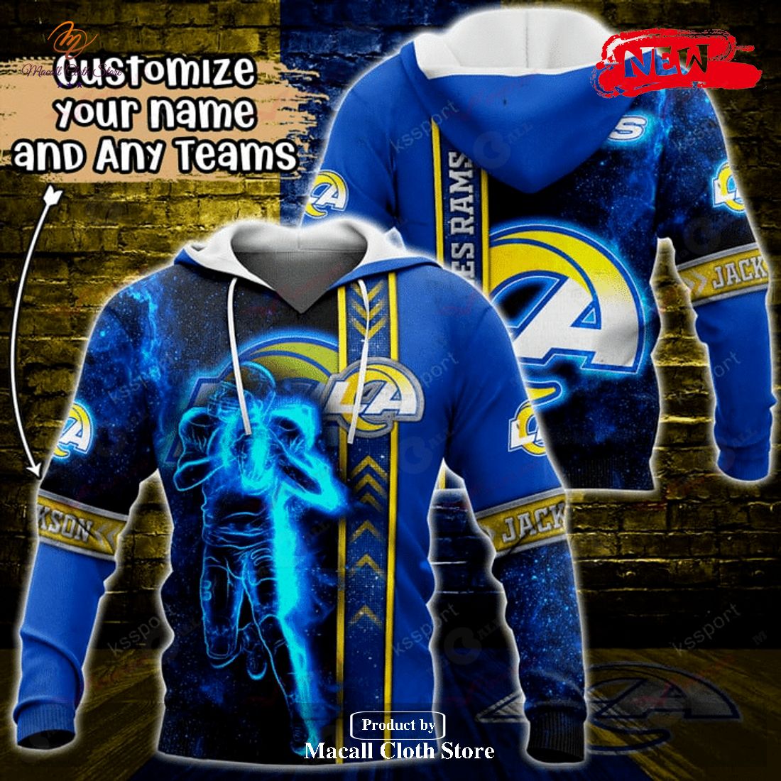 Personalized Name Los Angeles Rams NFL Universe Light Design Hoodie Sweatshirt 3D