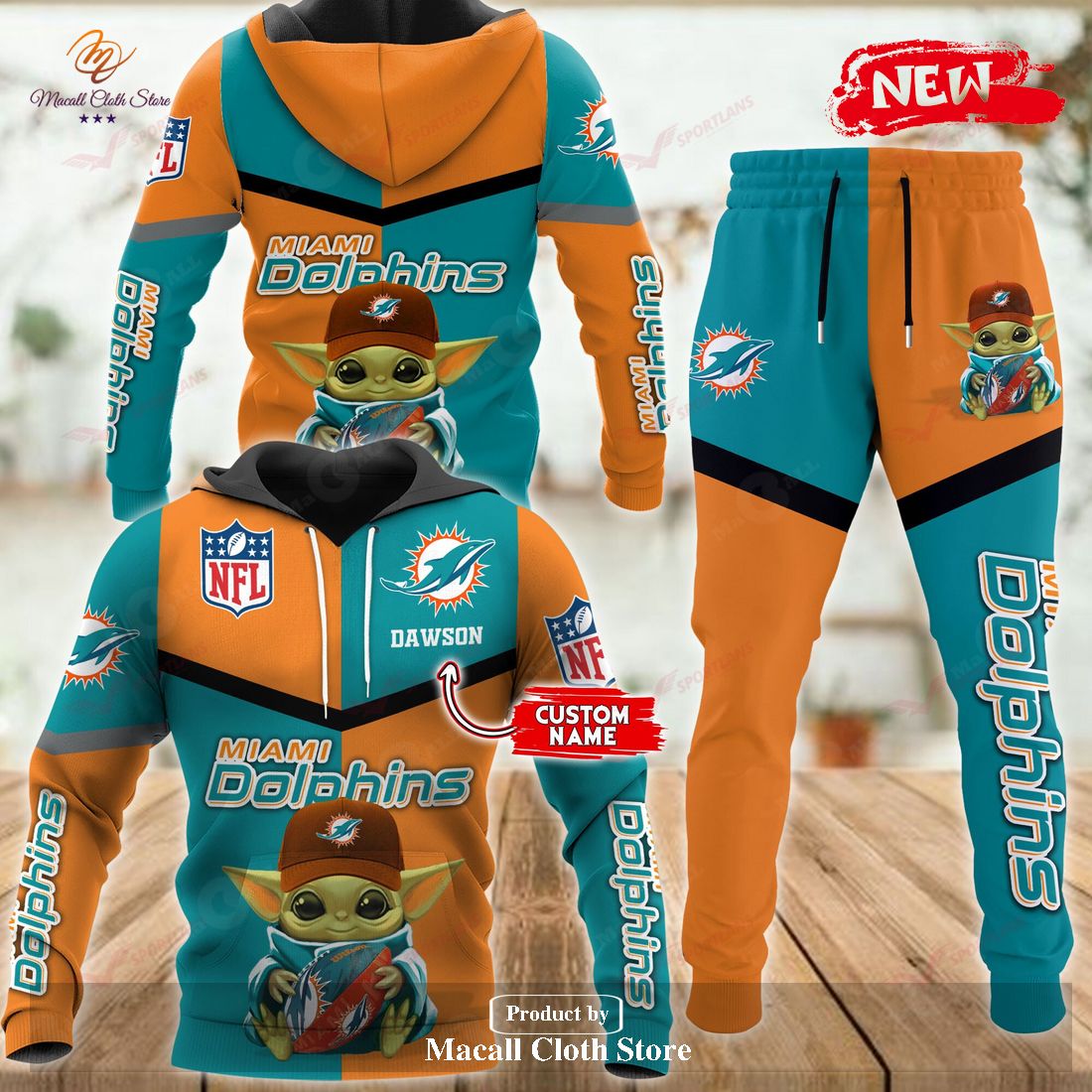 Personalized Name Miami Dolphins NFL Baby Yoda Sports Hoodie Sweatshirt ...