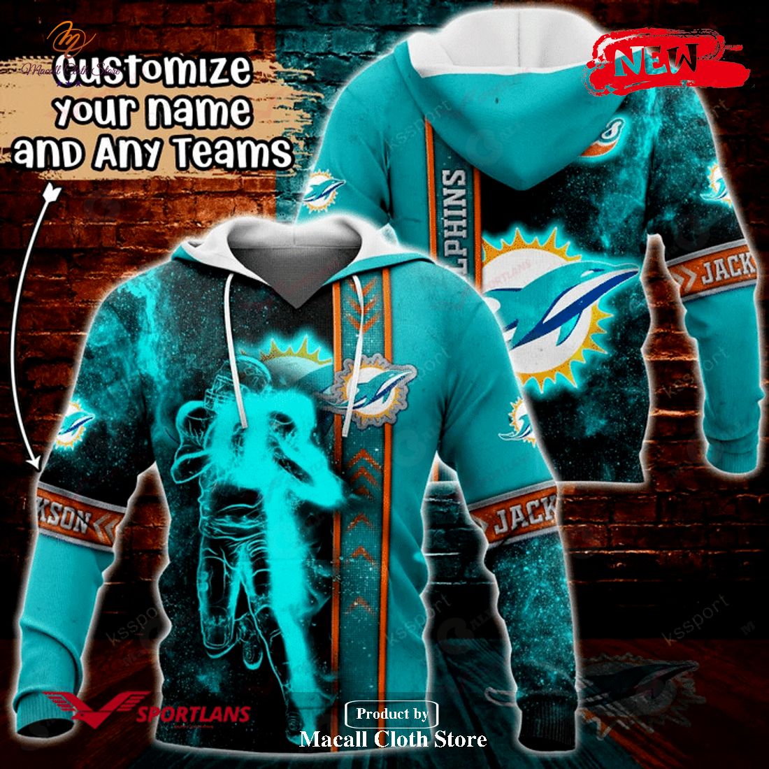 Personalized Name Miami Dolphins NFL Universe Light Design Hoodie Sweatshirt 3D