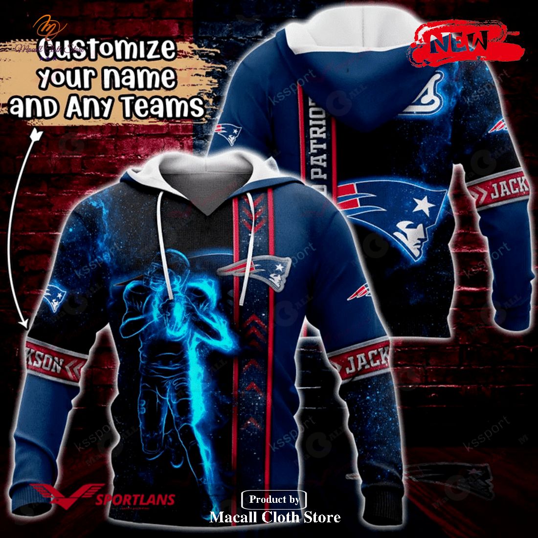 Personalized Name New England Patriots NFL Universe Light Design Hoodie Sweatshirt 3D