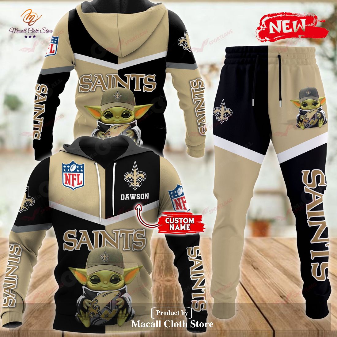 Personalized Name New Orleans Saints NFL Baby Yoda Sports Hoodie Sweatshirt 3D
