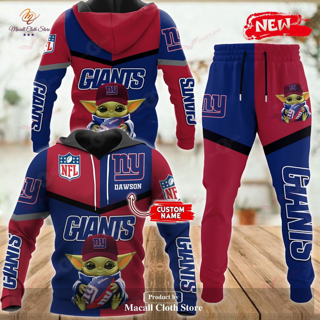 Personalized Name New York Giants NFL Baby Yoda Sports Hoodie Sweatshirt 3D