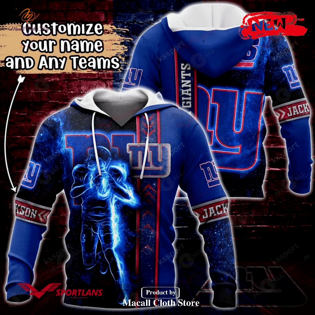 Personalized Name New York Giants NFL Universe Light Design Hoodie Sweatshirt 3D