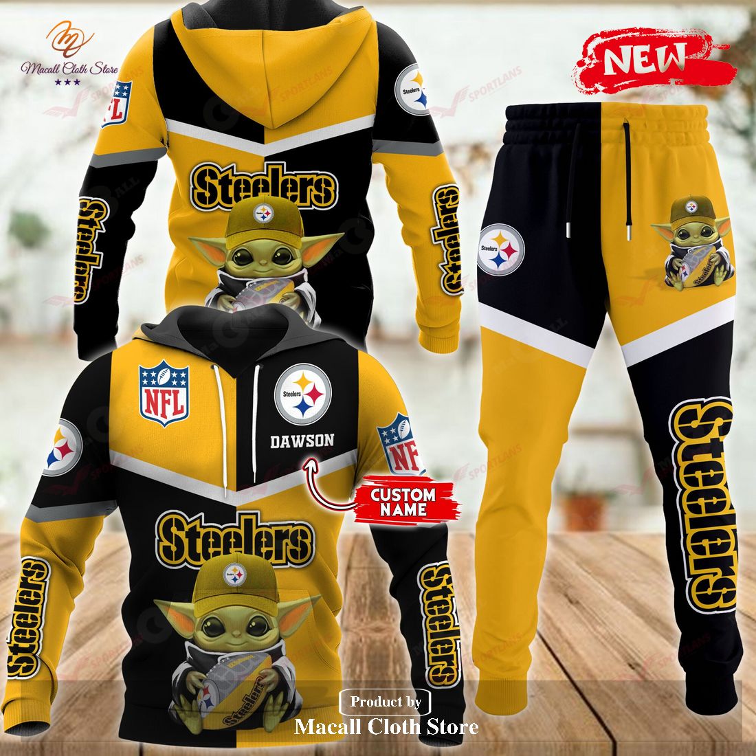 Personalized Name PS NFL Baby Yoda Sports Hoodie Sweatshirt 3D