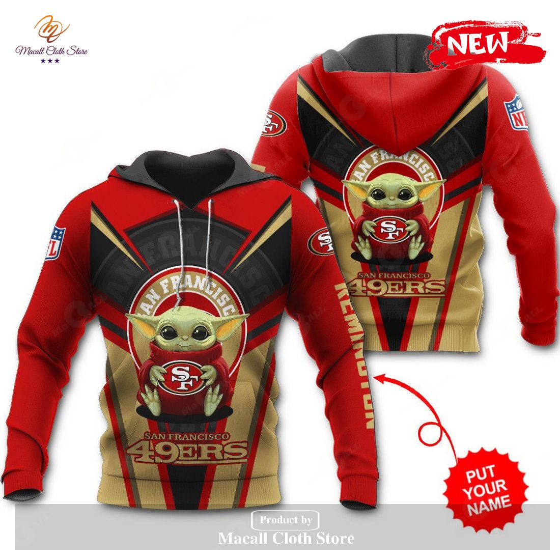 Personalized Name San Francisco 49ers NFL New Baby Yoda Sports Hoodie Sweatshirt 3D