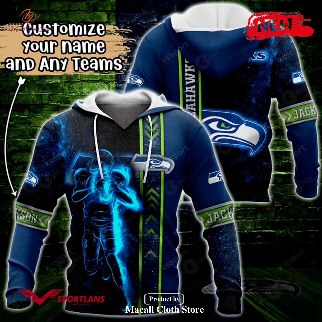 Personalized Name Seattle Seahawks NFL Universe Light Design Hoodie Sweatshirt 3D