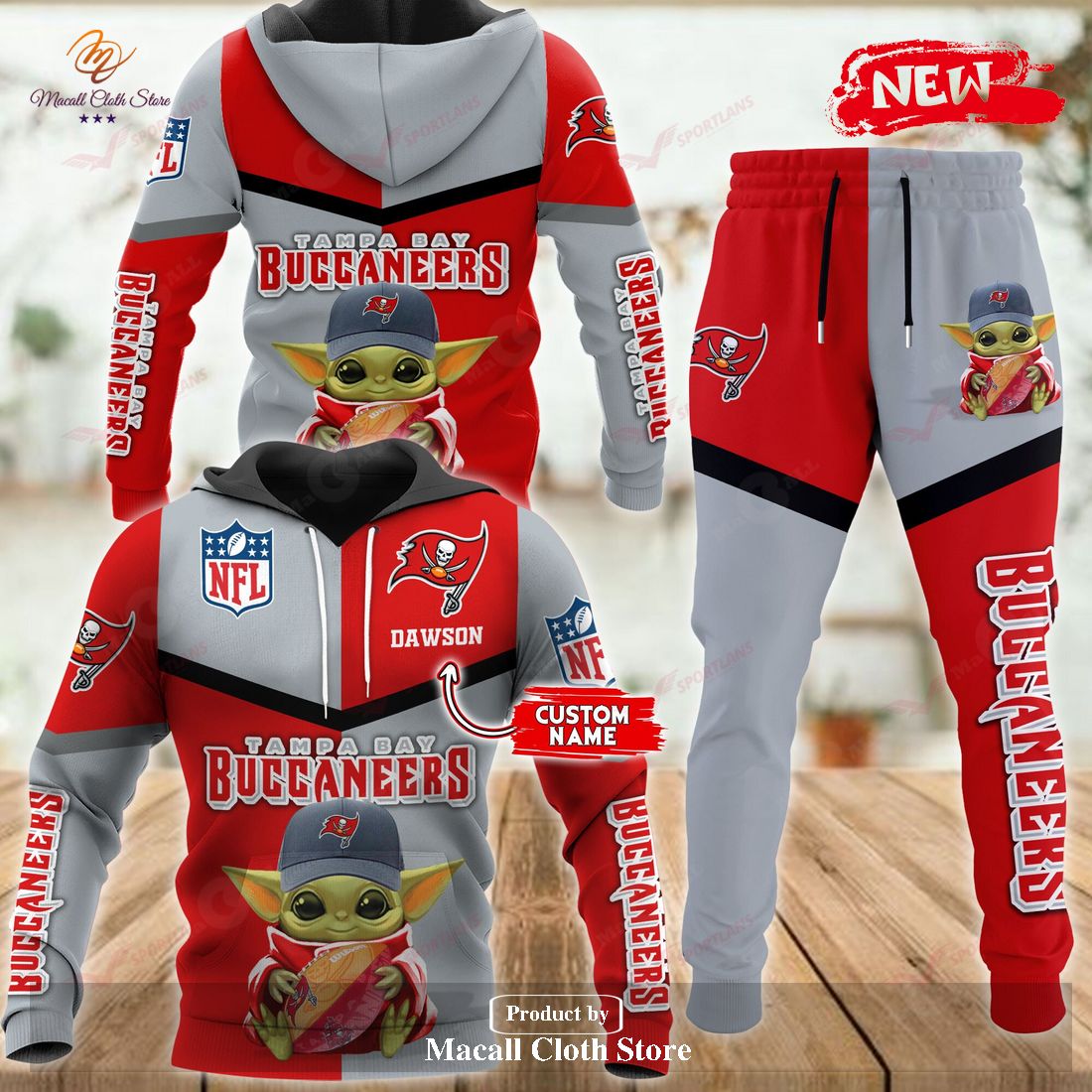 Personalized Name Tampa Bay Buccaneers NFL Baby Yoda Sports Hoodie Sweatshirt 3D