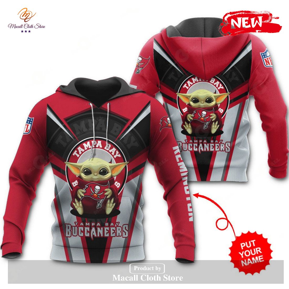 Personalized Name Tampa Bay Buccaneers NFL New Baby Yoda Sports Hoodie Sweatshirt 3D