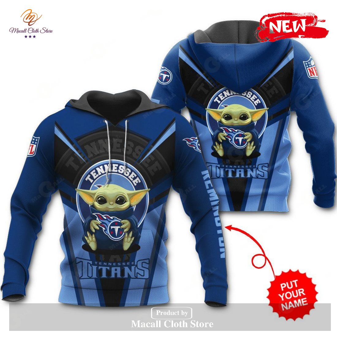 Personalized Name Tennessee Titans NFL New Baby Yoda Sports Hoodie Sweatshirt 3D