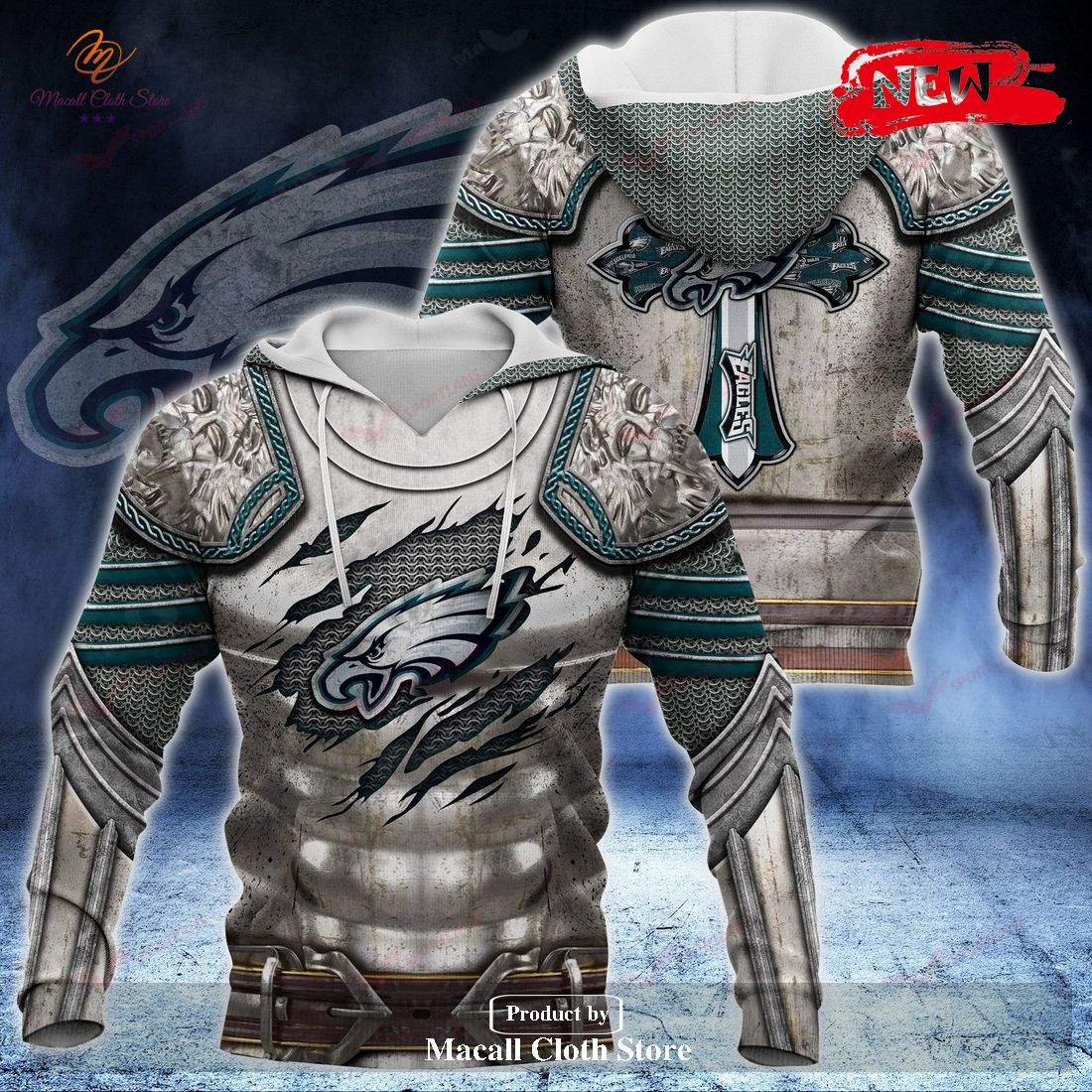 Philadelphia Eagles NFL Knight Templar Armor Hoodie Sweatshirt 3D Philadelphia Eagles NFL Knight Templar Armor Hoodie Sweatshirt 3D