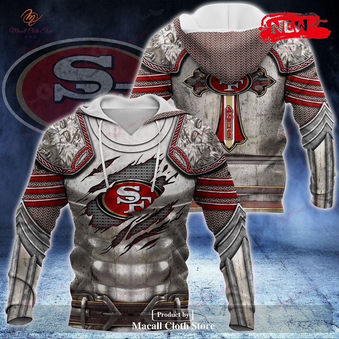 San Francisco 49ers NFL Knight Templar Armor Hoodie Sweatshirt 3D