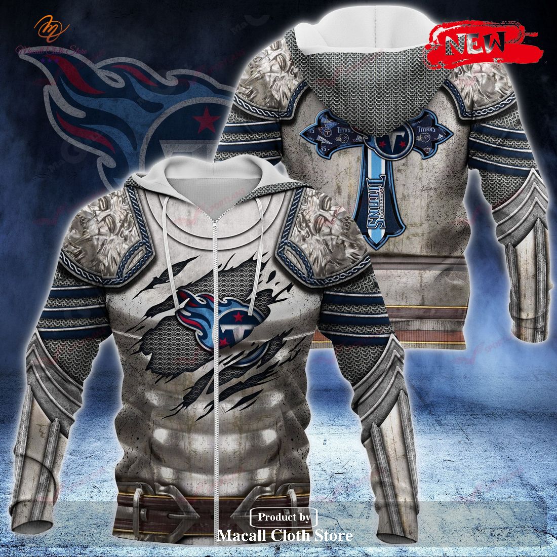 Tennessee Titans NFL Knight Templar Armor Hoodie Sweatshirt 3D Tennessee Titans NFL Knight Templar Armor Hoodie Sweatshirt 3D