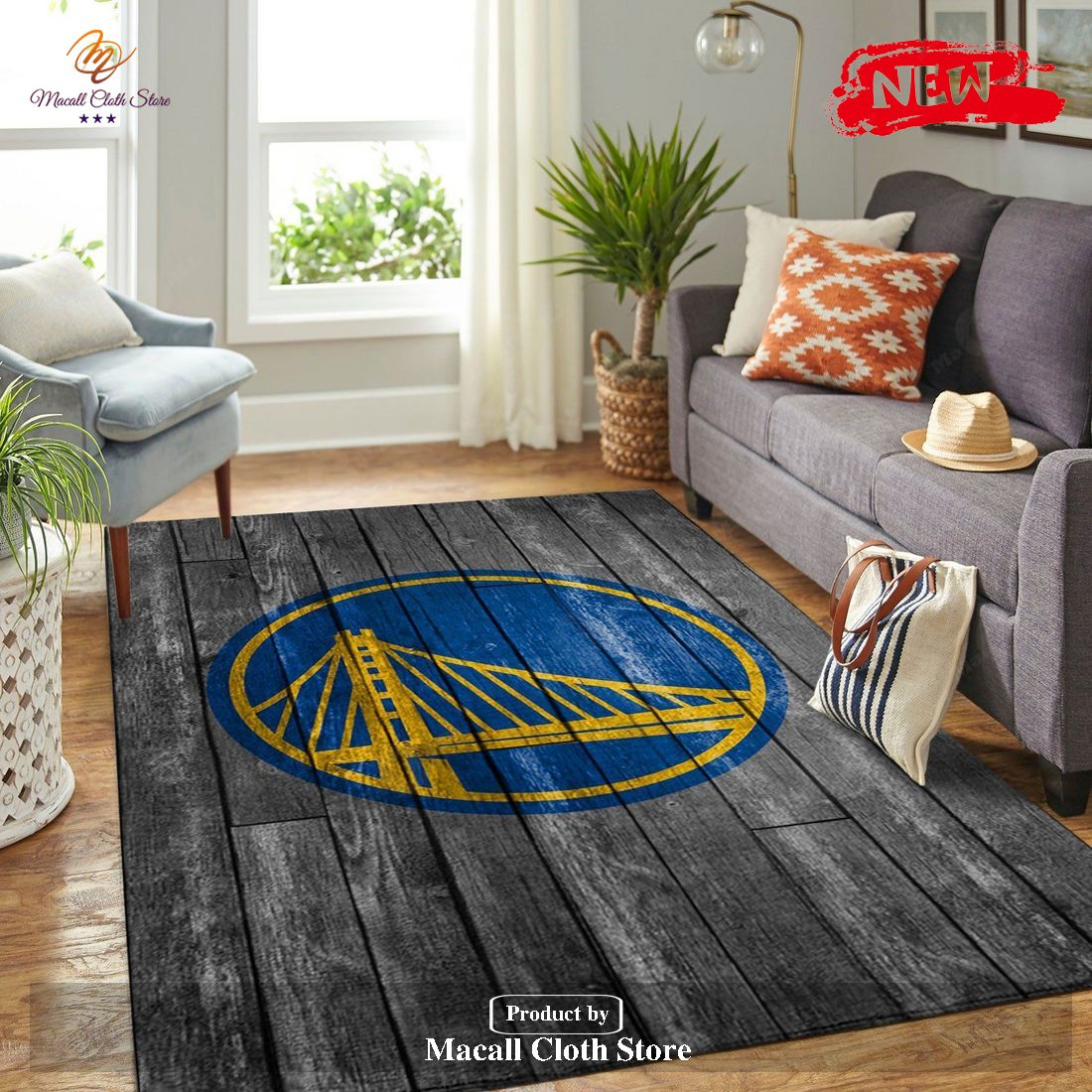 Golden State Warriors Nba Team Logo Grey Wooden Style Nice Gift Home Decor Rectangle Area Rug – Indoor Outdoor Rugs