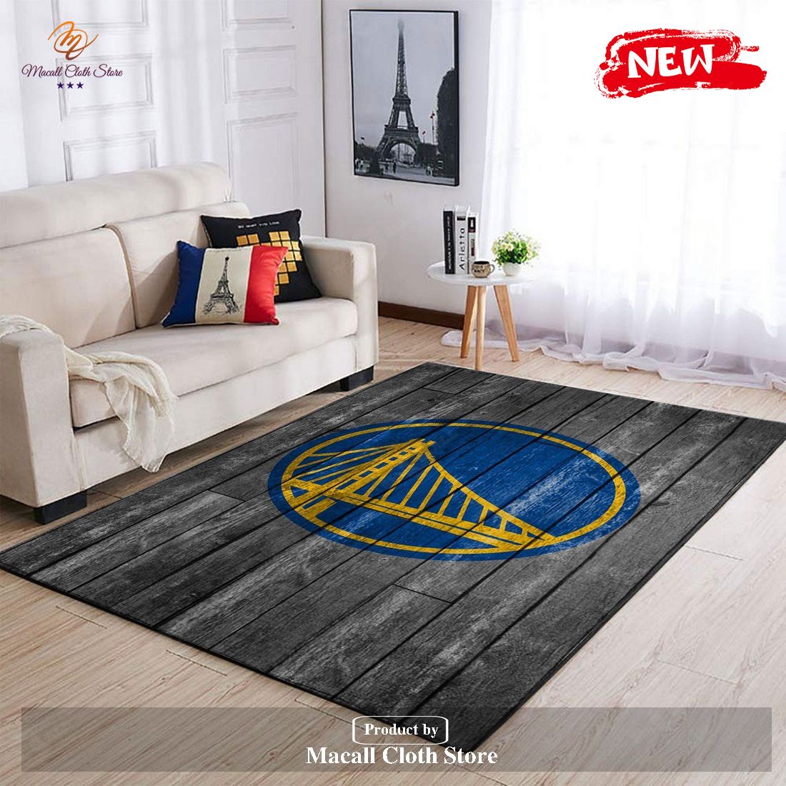 Golden State Warriors Nba Team Logo Grey Wooden Style Nice Gift Home Decor Rectangle Area Rug – Indoor Outdoor Rugs