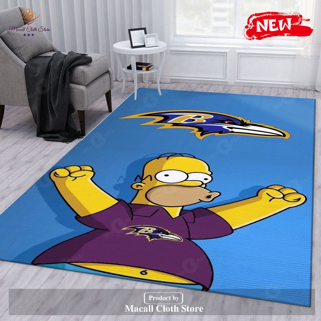 Homer Simpson Vs Baltimore Ravens NFL Area Rug For Christmas Bedroom Rug Home Decor Floor Decor – Indoor Outdoor Rugs