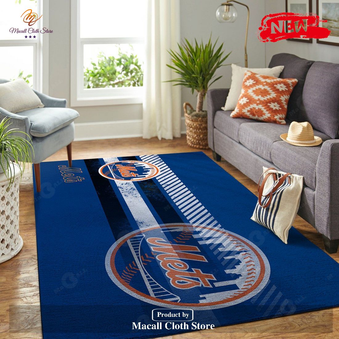 New York Mets Mlb Team Logo Nice Gift Home Decor Rectangle Area Rug – Indoor Outdoor Rugs