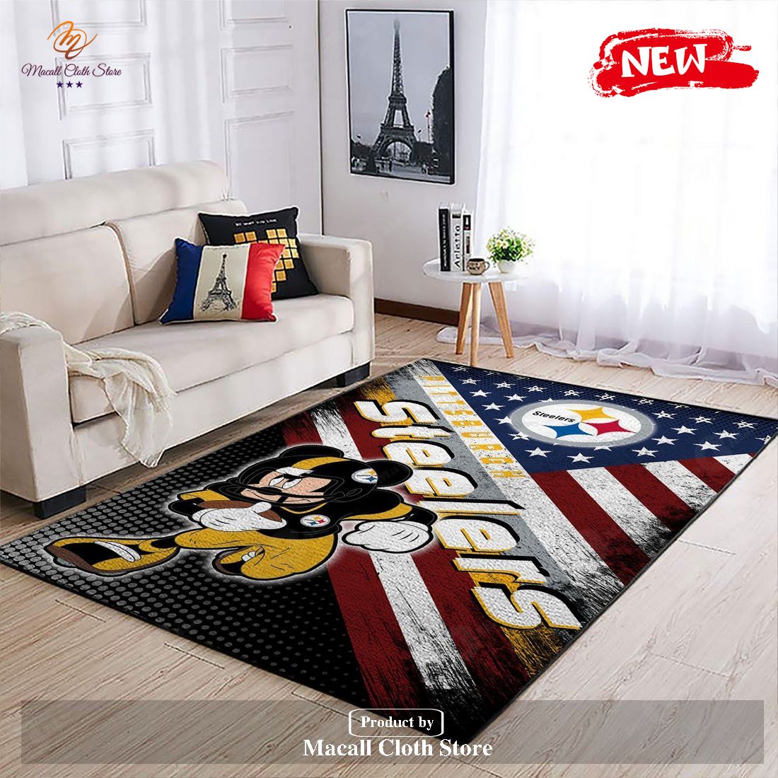 Pittsburgh Steelers NFL Team Logo Mickey Us Style Nice Gift Home Decor Rectangle Area Rug – Indoor Outdoor Rugs