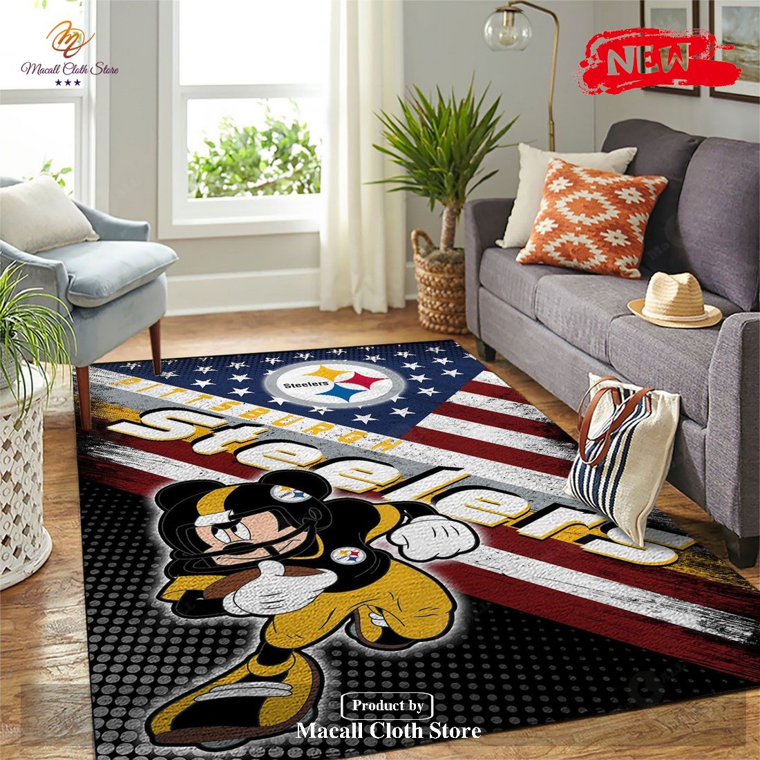 Pittsburgh Steelers NFL Team Logo Mickey Us Style Nice Gift Home Decor Rectangle Area Rug – Indoor Outdoor Rugs