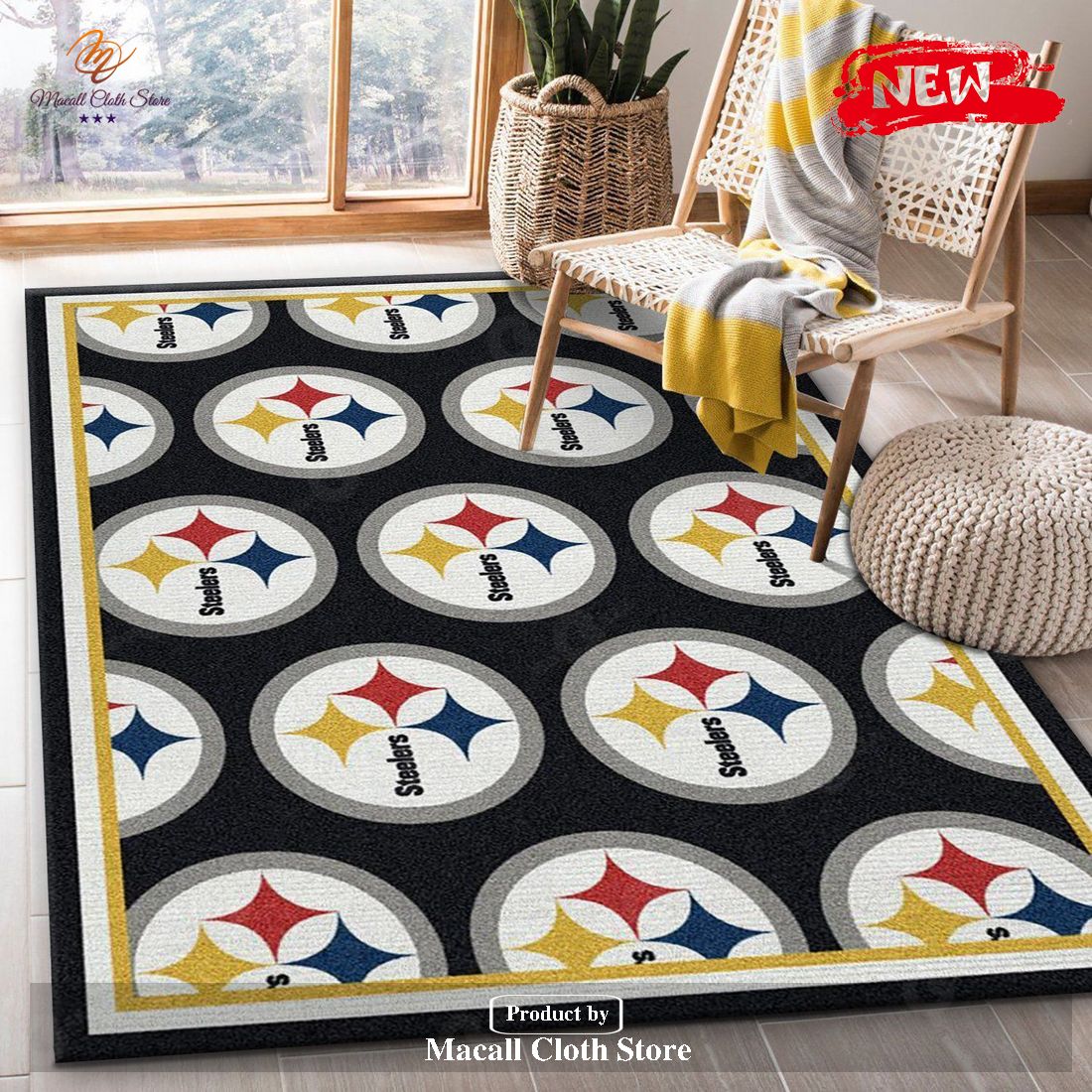 Pittsburgh Steelers Repeat Rug NFL Team Area Rug Bedroom Rug Home Decor Floor Decor – Indoor Outdoor Rugs