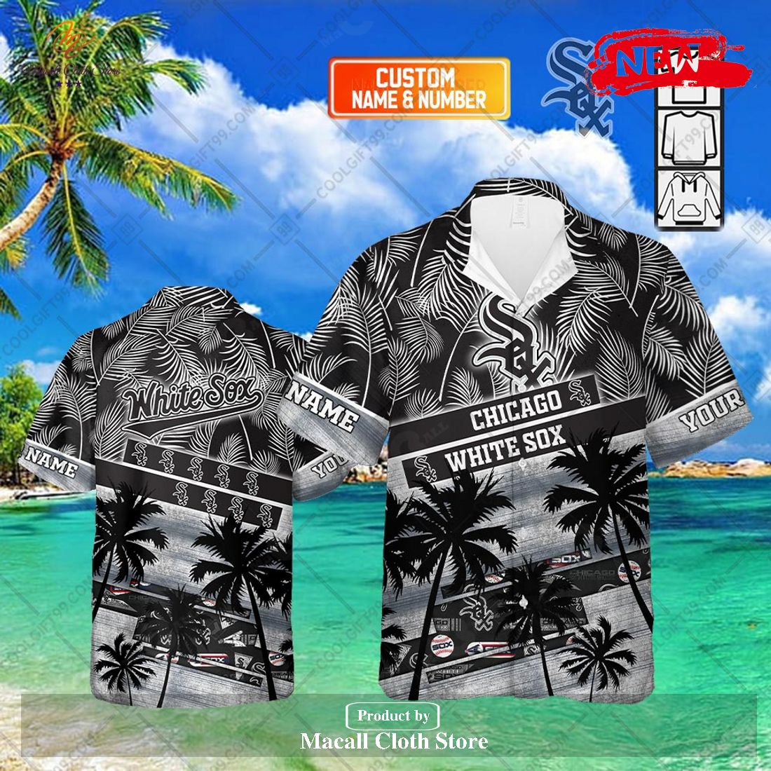 Personalized Name MLB Chicago White Palm Tree Hawaiian Shirt and Short Personalized Name MLB Chicago White Palm Tree Hawaiian Shirt and Short