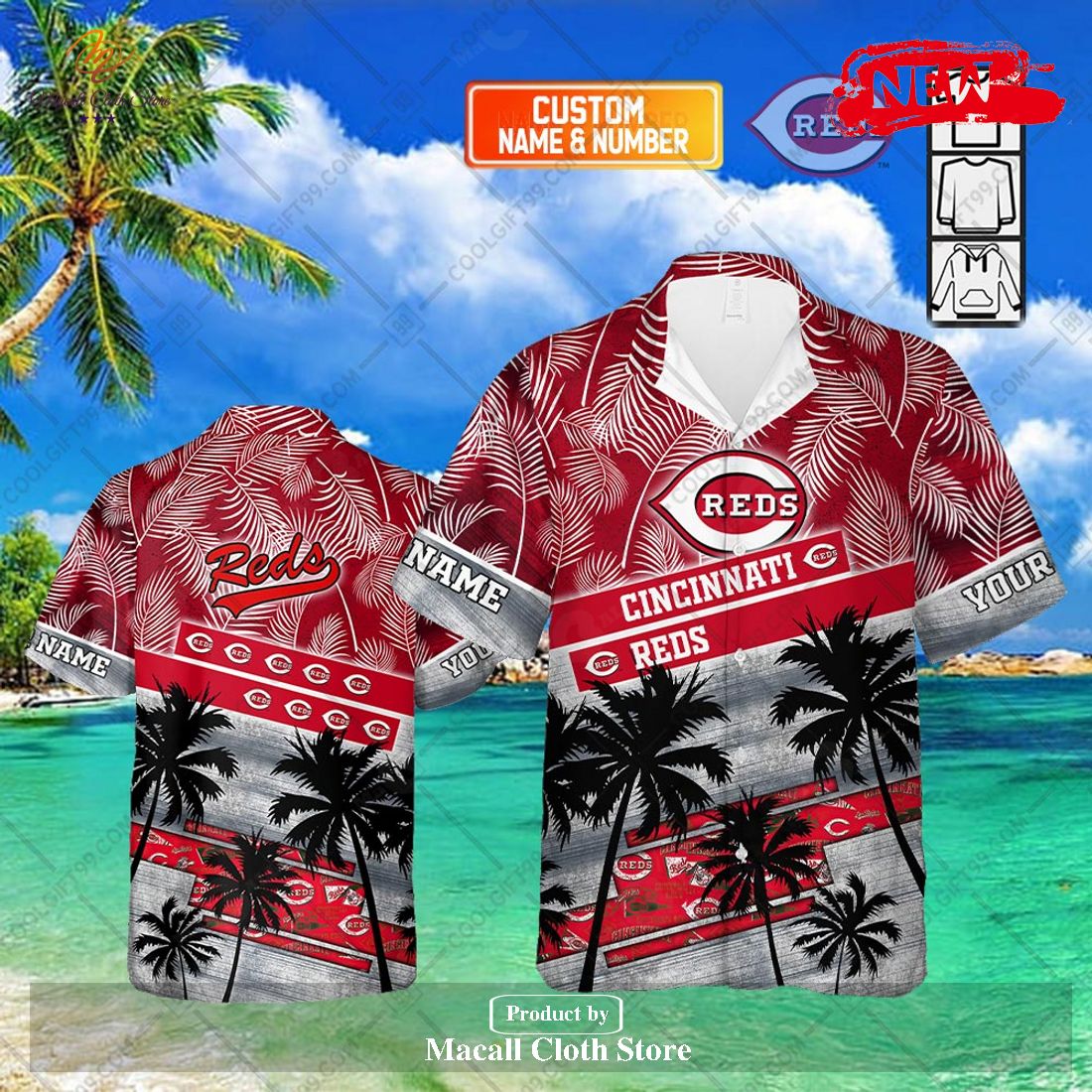 Personalized Name MLB Cincinnati Reds Palm Tree Hawaiian Shirt and Short Personalized Name MLB Cincinnati Reds Palm Tree Hawaiian Shirt and Short