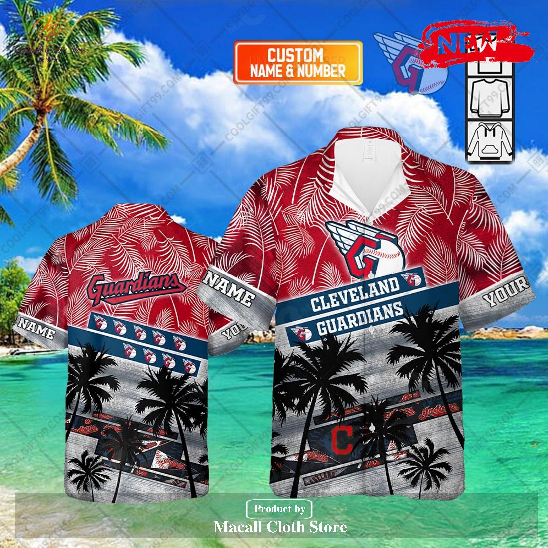 Personalized Name MLB Cleveland Guardians Palm Tree Hawaiian Shirt and Short