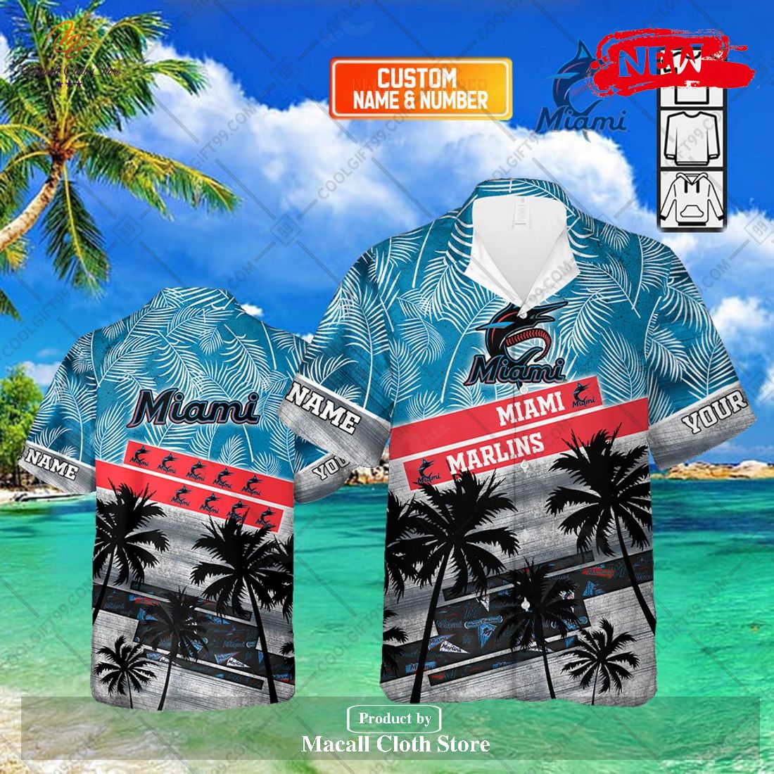 Personalized Name MLB Miami Marlins Palm Tree Hawaiian Shirt and Short Personalized Name MLB Miami Marlins Palm Tree Hawaiian Shirt and Short